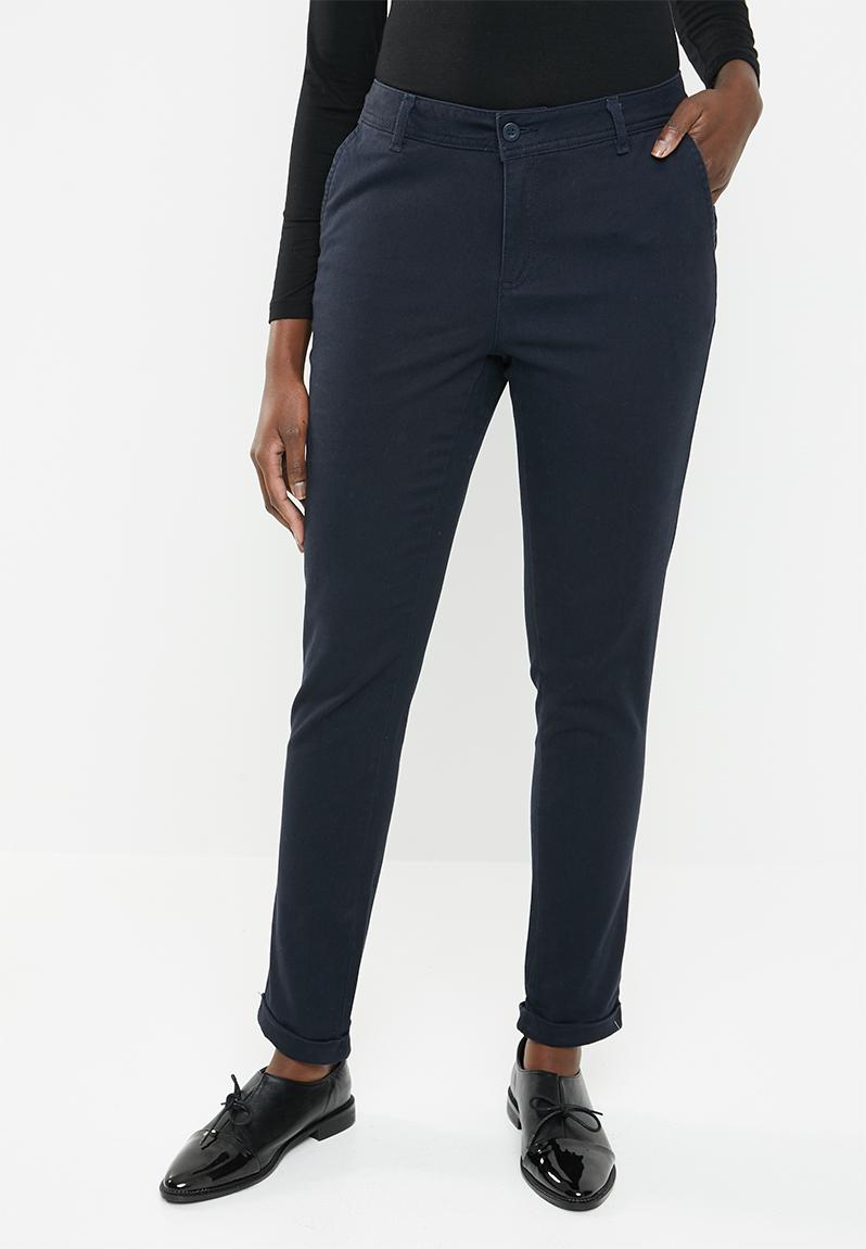 Casual straight leg pants with roll-up cuff - navy edit Trousers ...