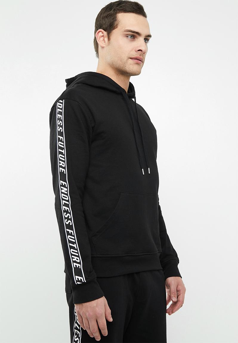 Printed tape pullover sweat hoodie - black Superbalist Hoodies & Sweats ...