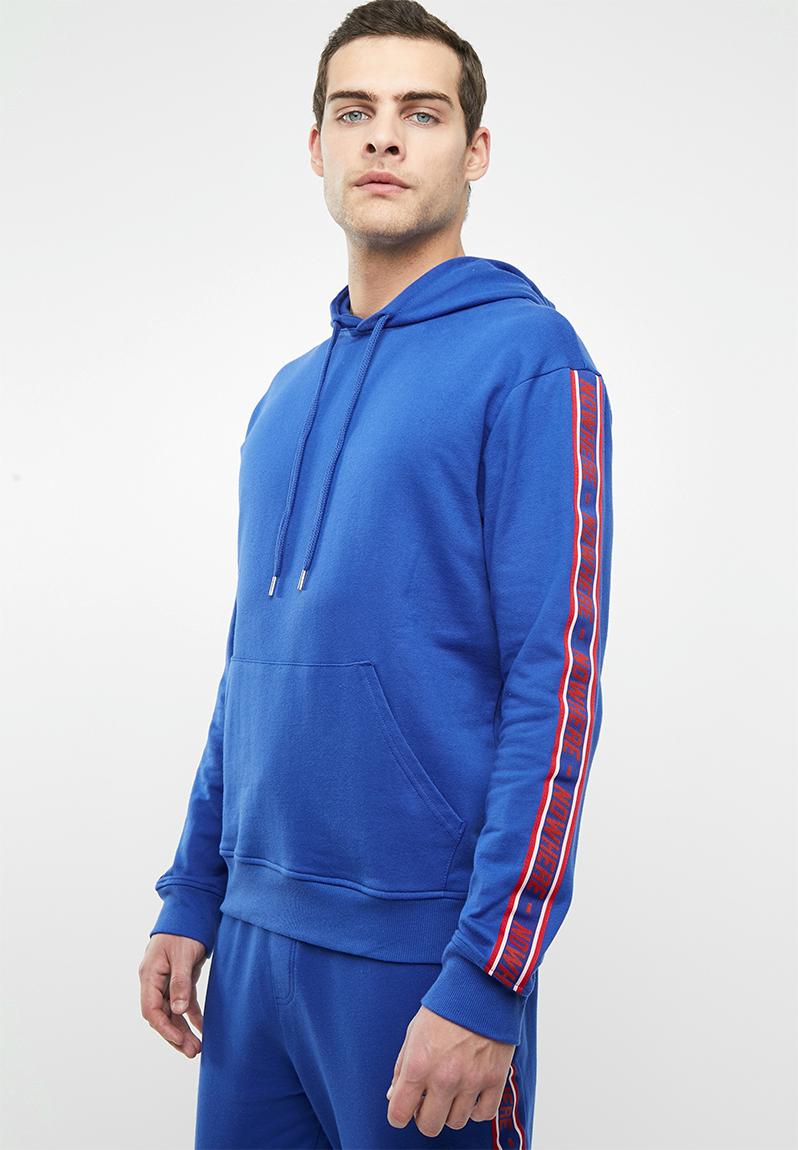 Printed tape pullover sweat hoodie - cobalt blue Superbalist Hoodies