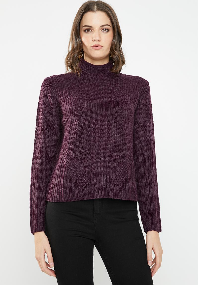 Justy long sleeve roll edge pullover - purple Jacqueline de Yong ...