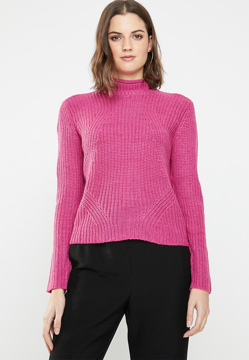 Justy long sleeve roll edge pullover - berry Jacqueline de Yong ...