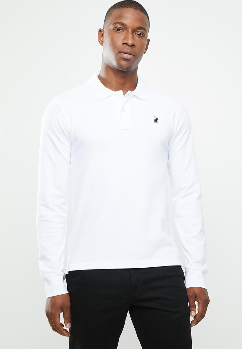 Stretch Pique Long Sleeve Golfer White Polo T Shirts And Vests