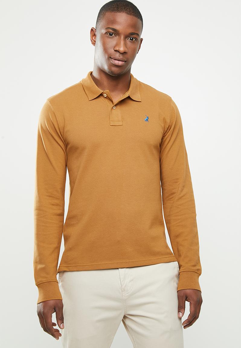 Stretch pique long sleeve golfer - spice mustard POLO T-Shirts & Vests ...
