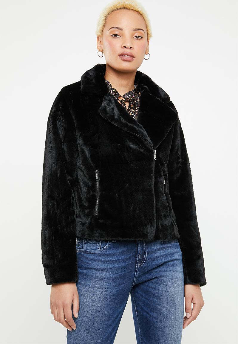 Britt faux fur biker jacket - black ONLY Jackets | Superbalist.com