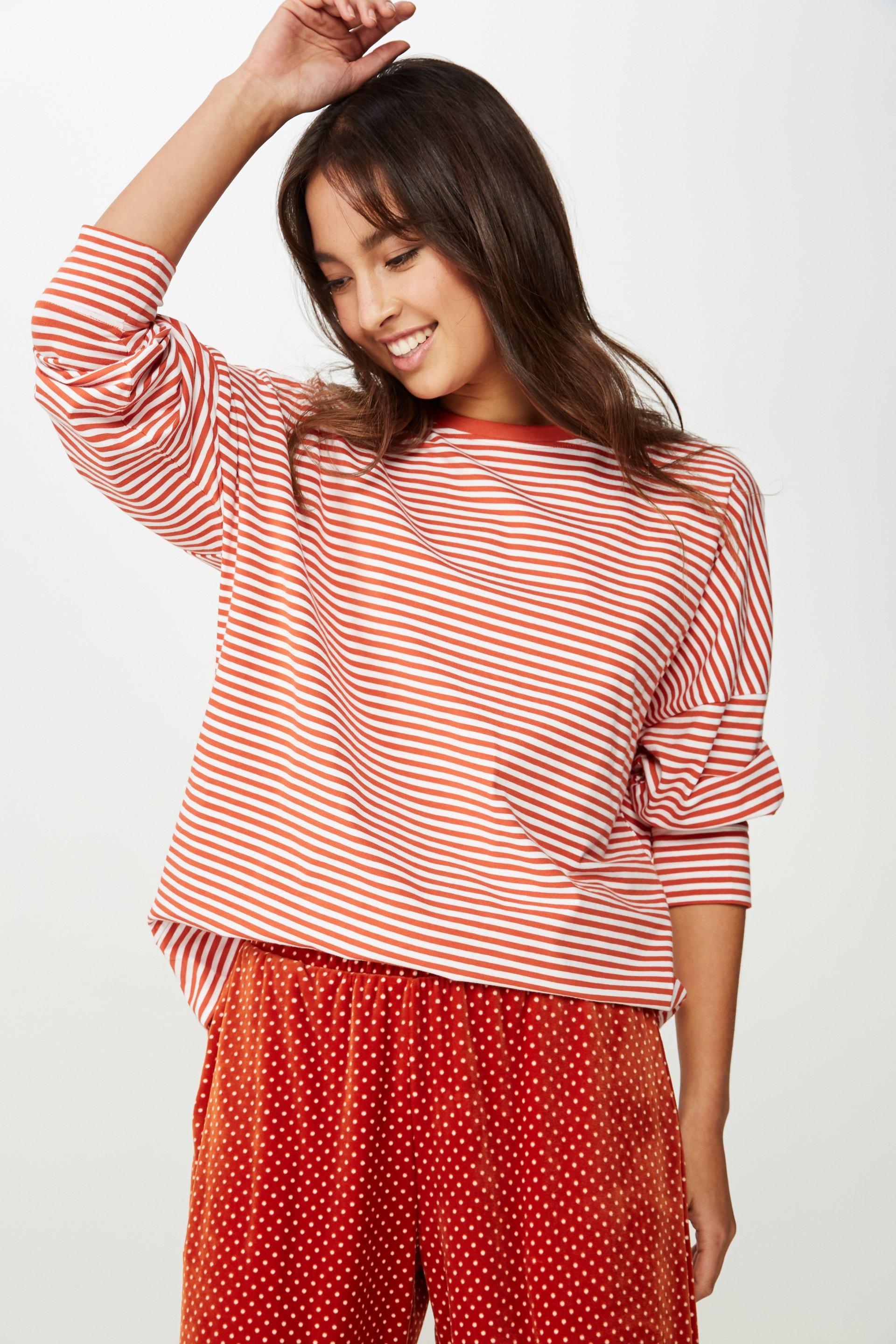 Long sleeve drop shoulder jersey - red/white stripe Cotton On Sleepwear ...