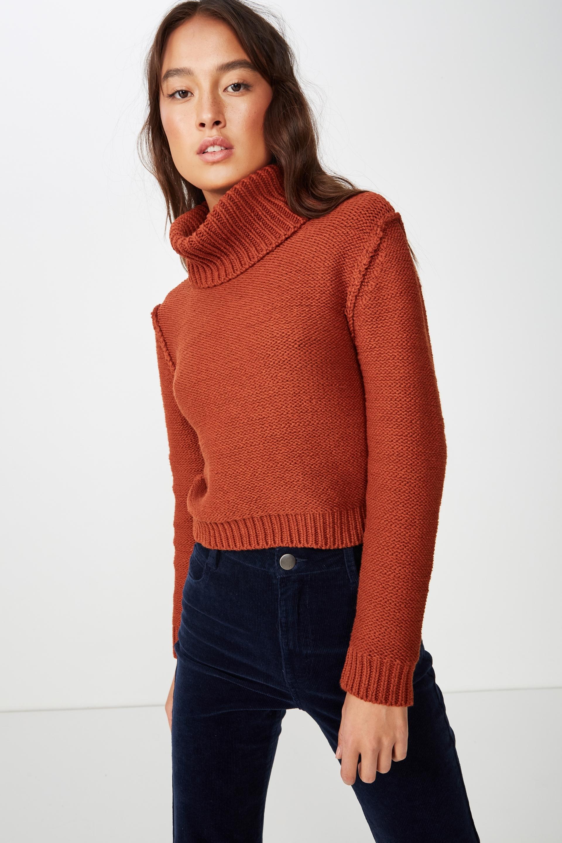 Liza slouch neck cropped pullover - rust Cotton On Knitwear ...