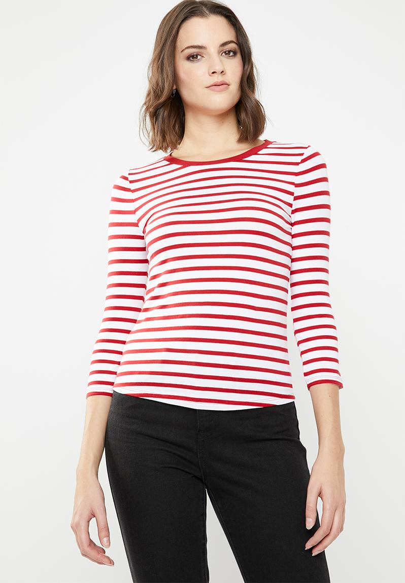 Breton stripe 3/4 sleeve top - bright red New Look T-Shirts, Vests ...