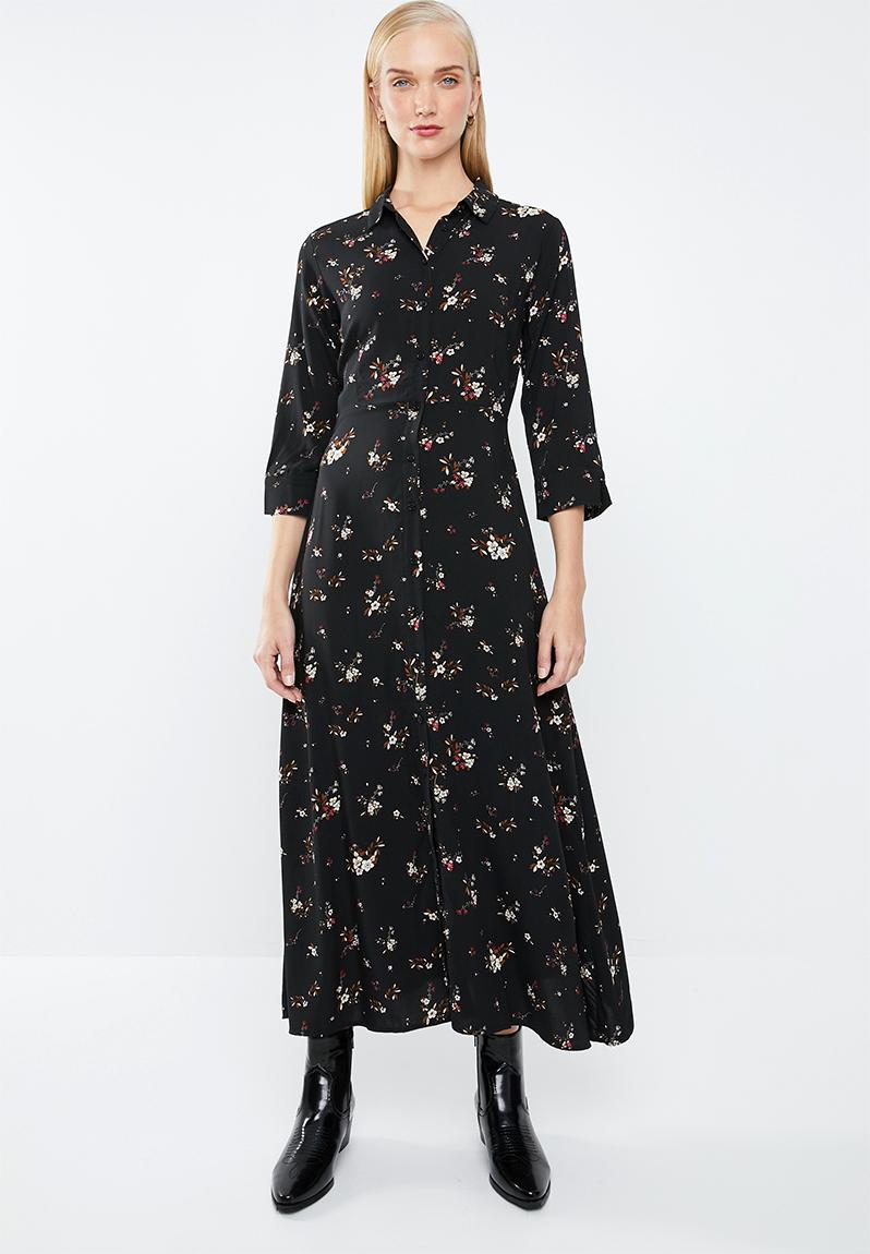 Floral maxi shirt dress - black MANGO Casual | Superbalist.com