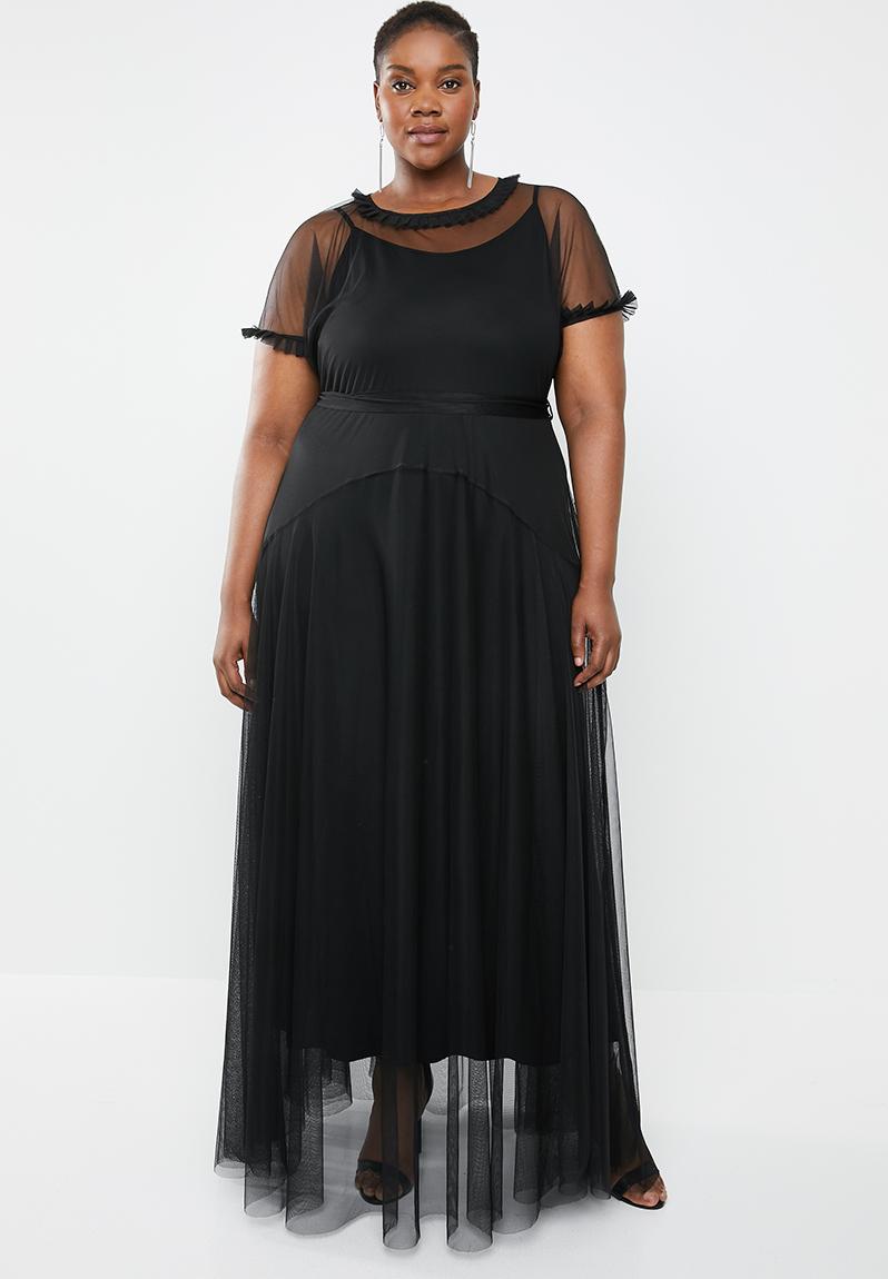 Plus size phateka sheer maxi dress with knitted slip - black AMANDA ...