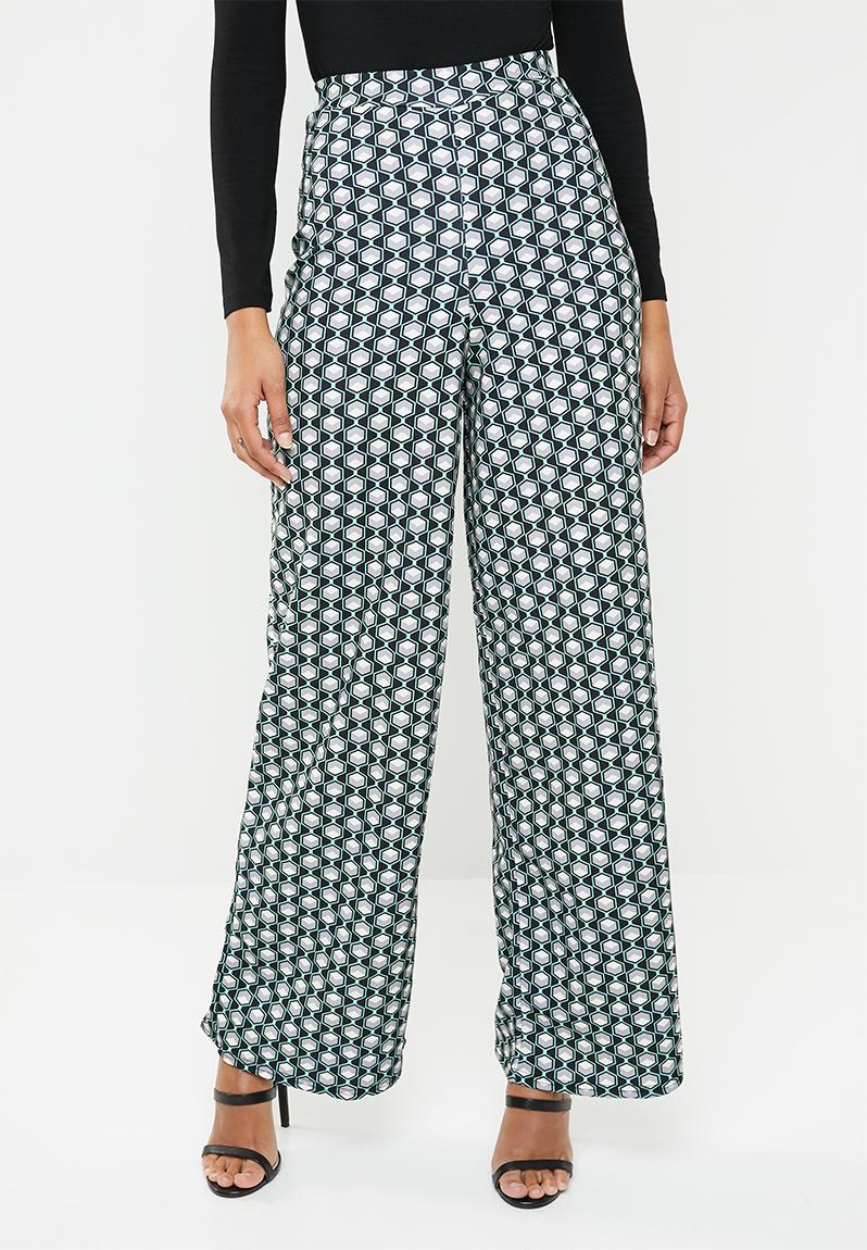 Cube geo print wide leg trouser - green Missguided Trousers ...