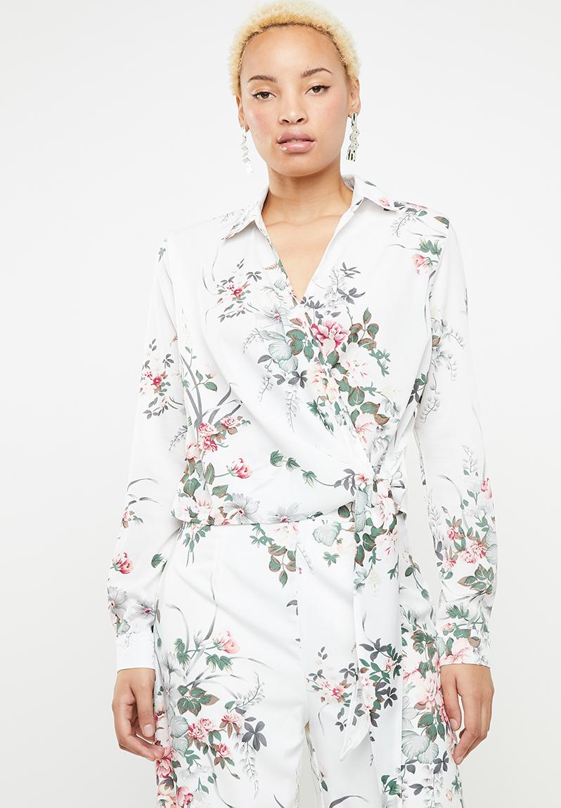 Floral side tie top - white Missguided Shirts | Superbalist.com