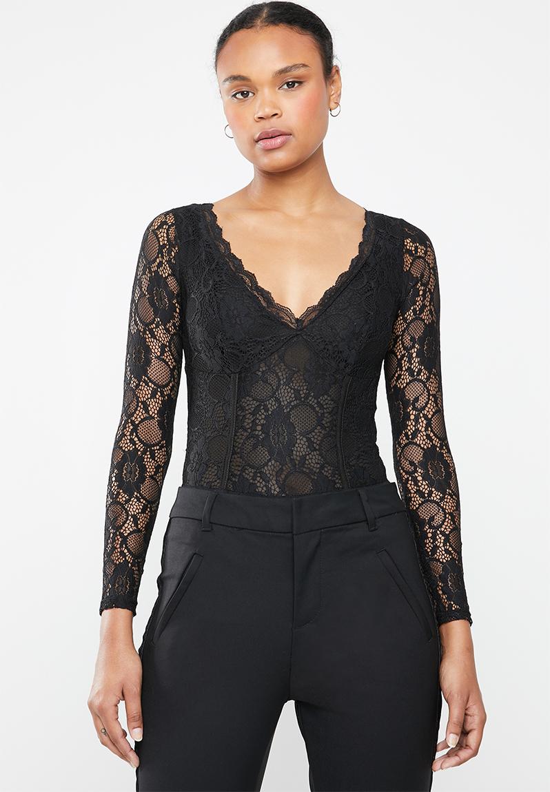 Lace long sleeve bodysuit - black 1 New Look Blouses | Superbalist.com