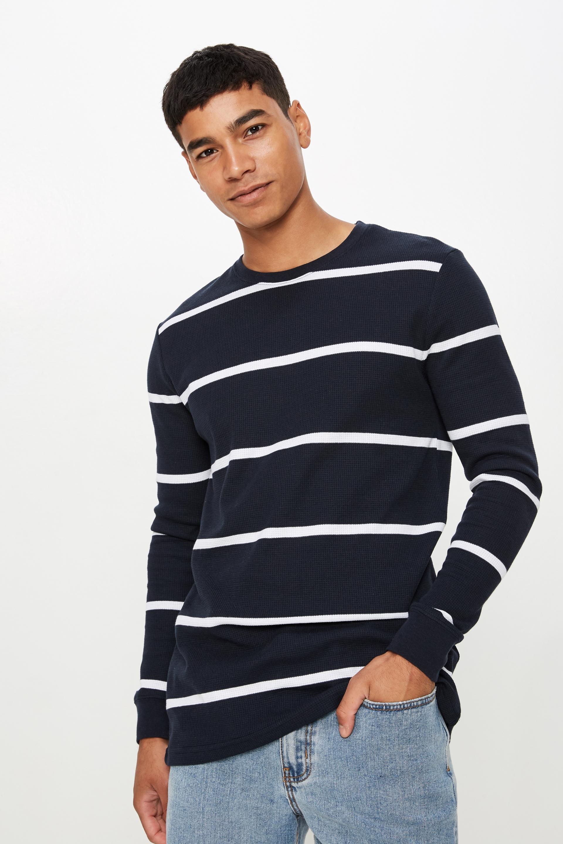 Waffle long sleeve tee - ink navy/white spaced black stripe Cotton On T ...