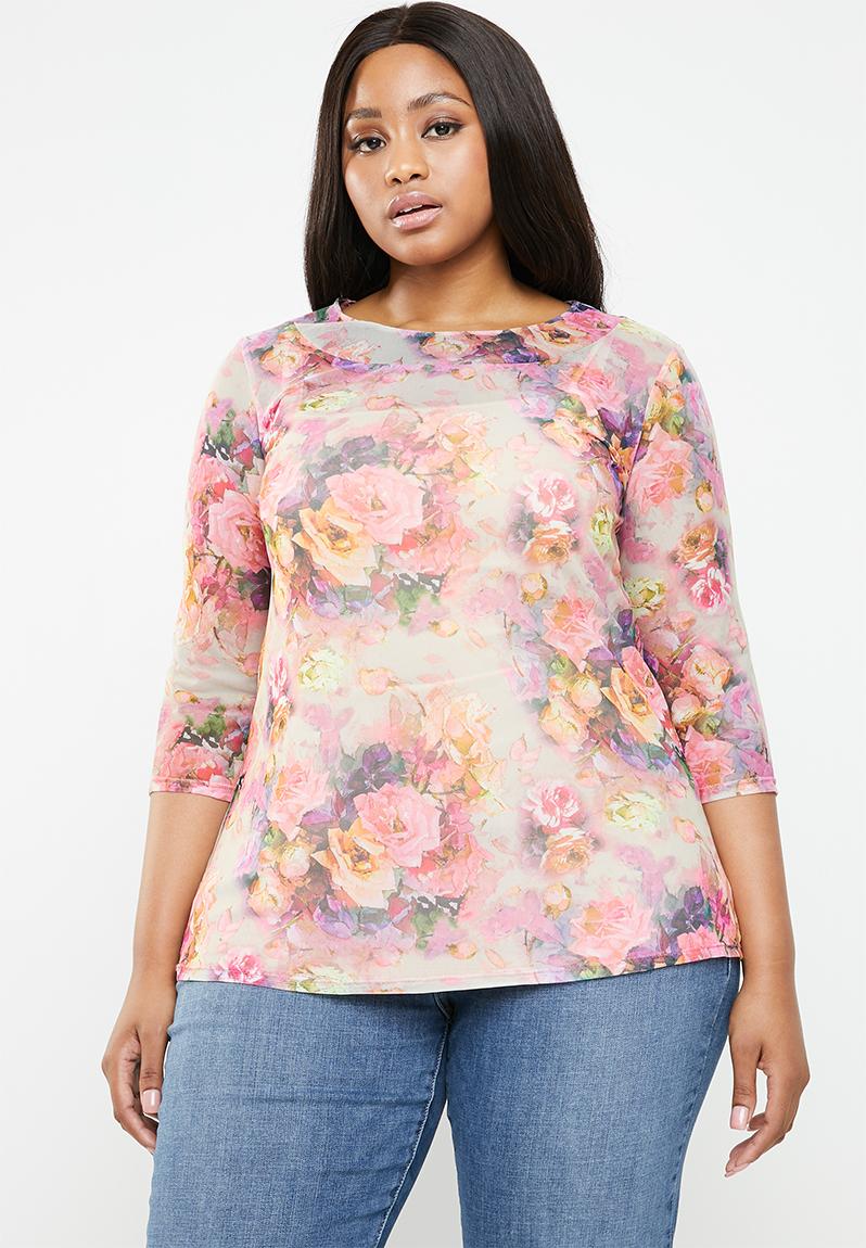 Floral mesh top - pink Plus-Fab Tops | Superbalist.com