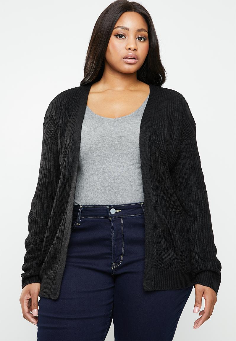 Knit cardigan with lace tie detail - black Brave Soul Knitwear ...