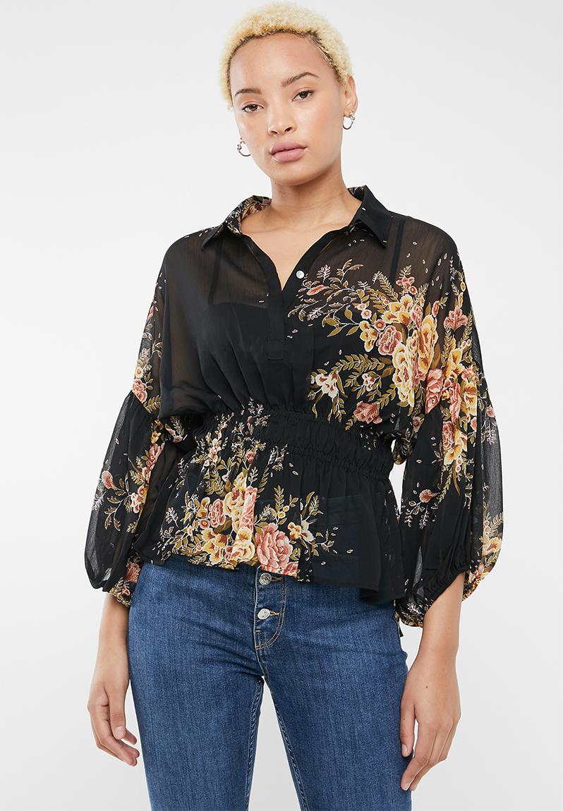 Floral button up blouse - black Forever21 Blouses | Superbalist.com
