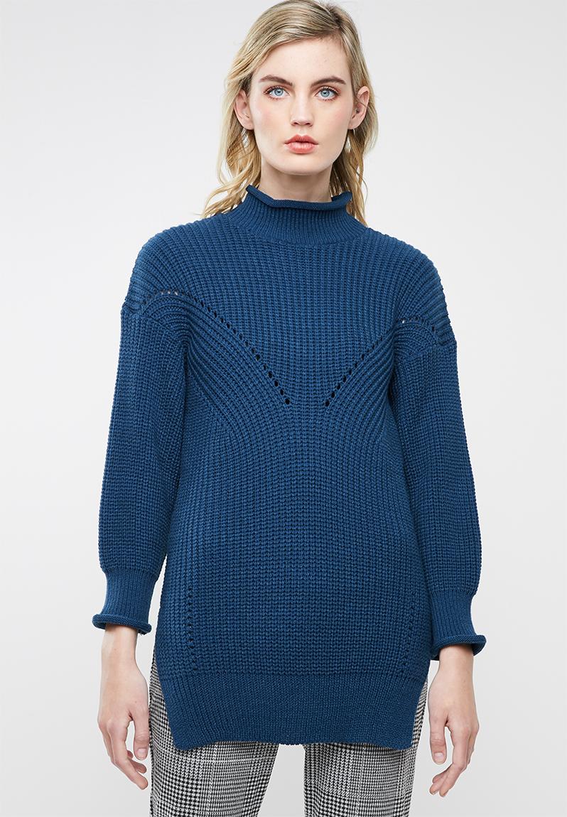 Funnel neck knit with slide slits - teal Superbalist Knitwear ...