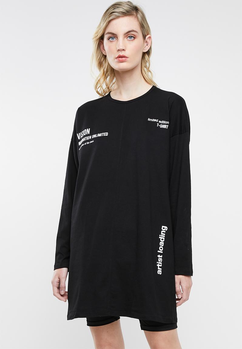 Longline placement text tee - black Superbalist T-Shirts, Vests & Camis ...