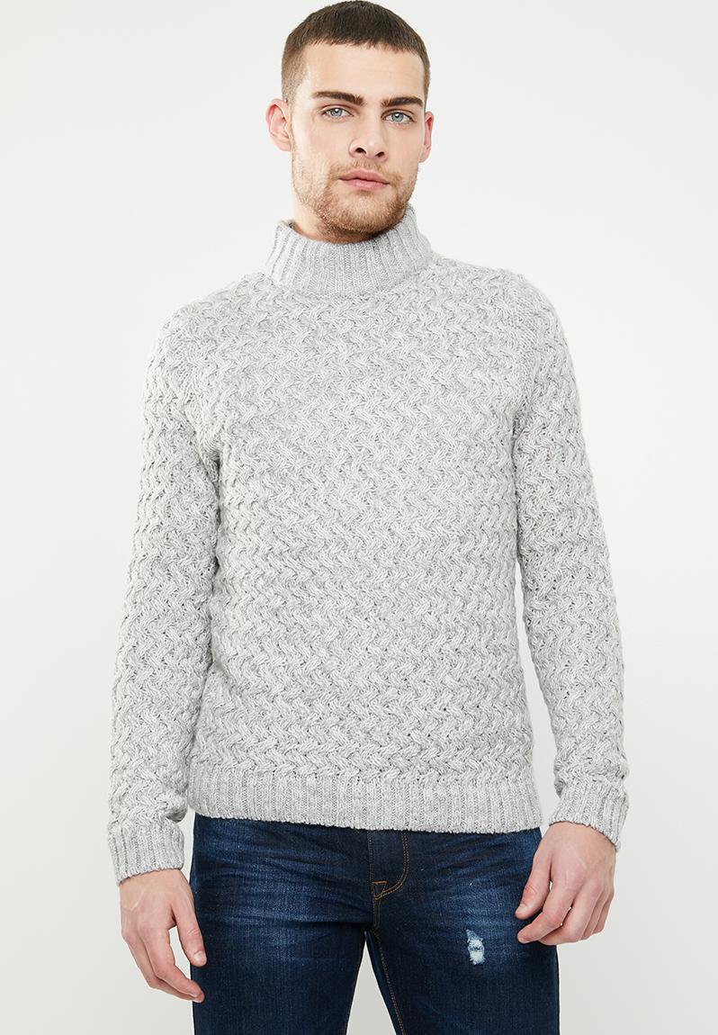 Odin melange high neck knit - grey melange Only & Sons Knitwear ...