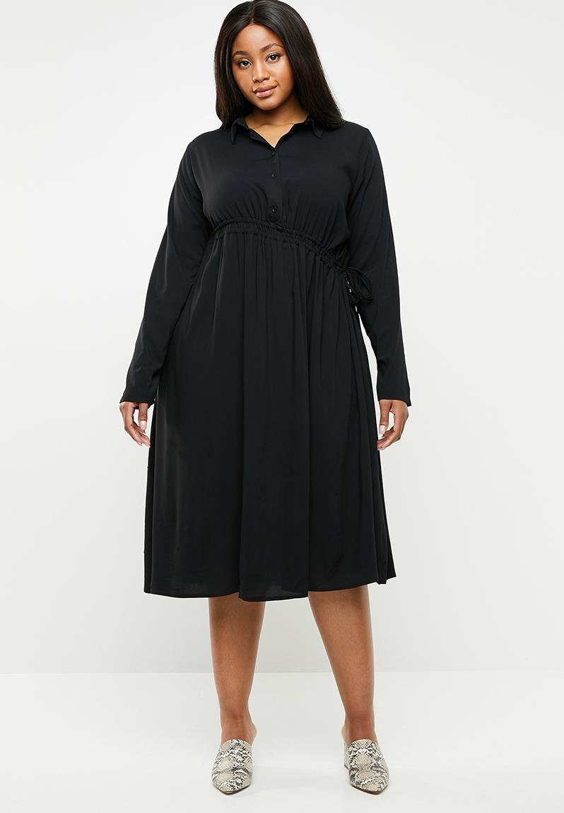 Plus size Bontle diagonal drawstring shirt dress - black AMANDA LAIRD ...