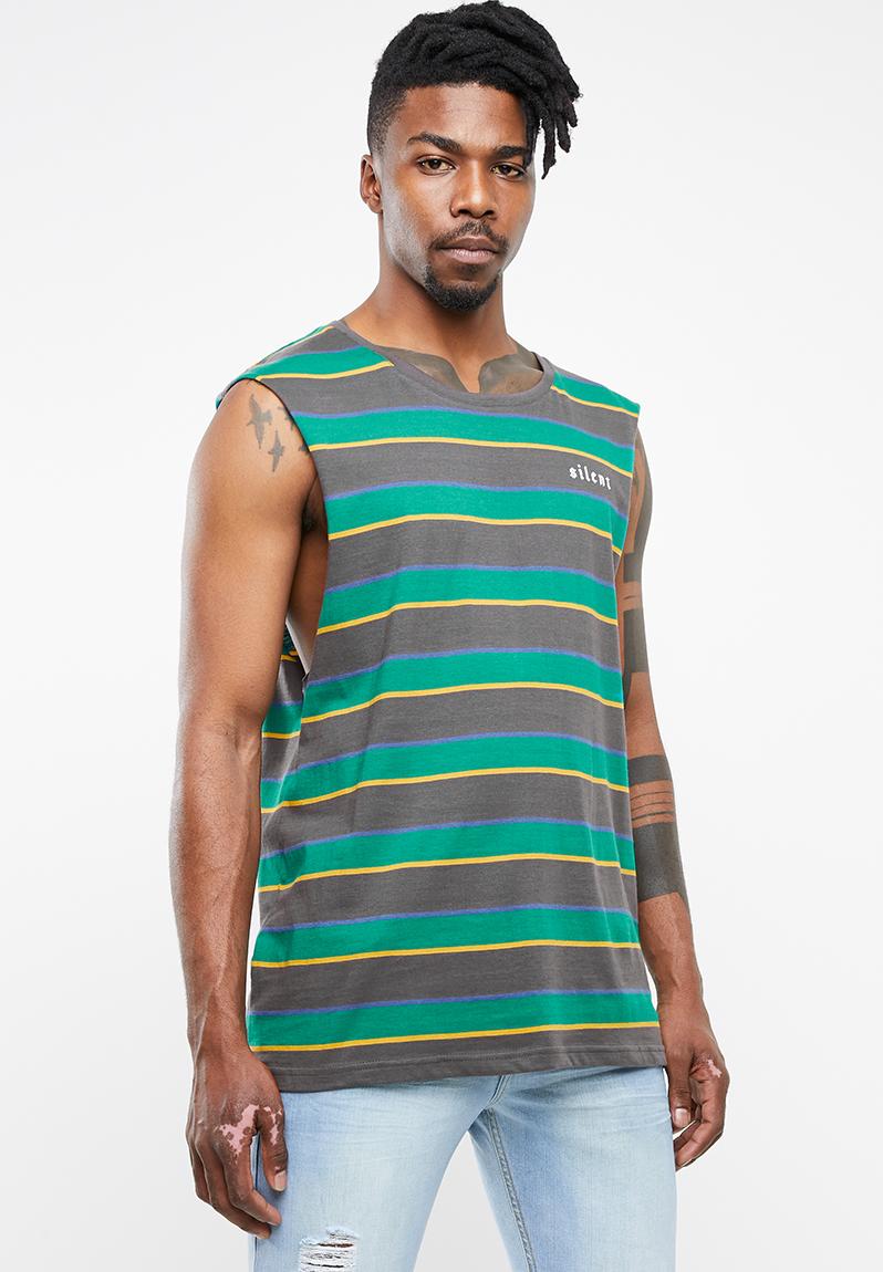 Flagged stripe muscle tee - green & grey Silent Theory T-Shirts & Vests ...