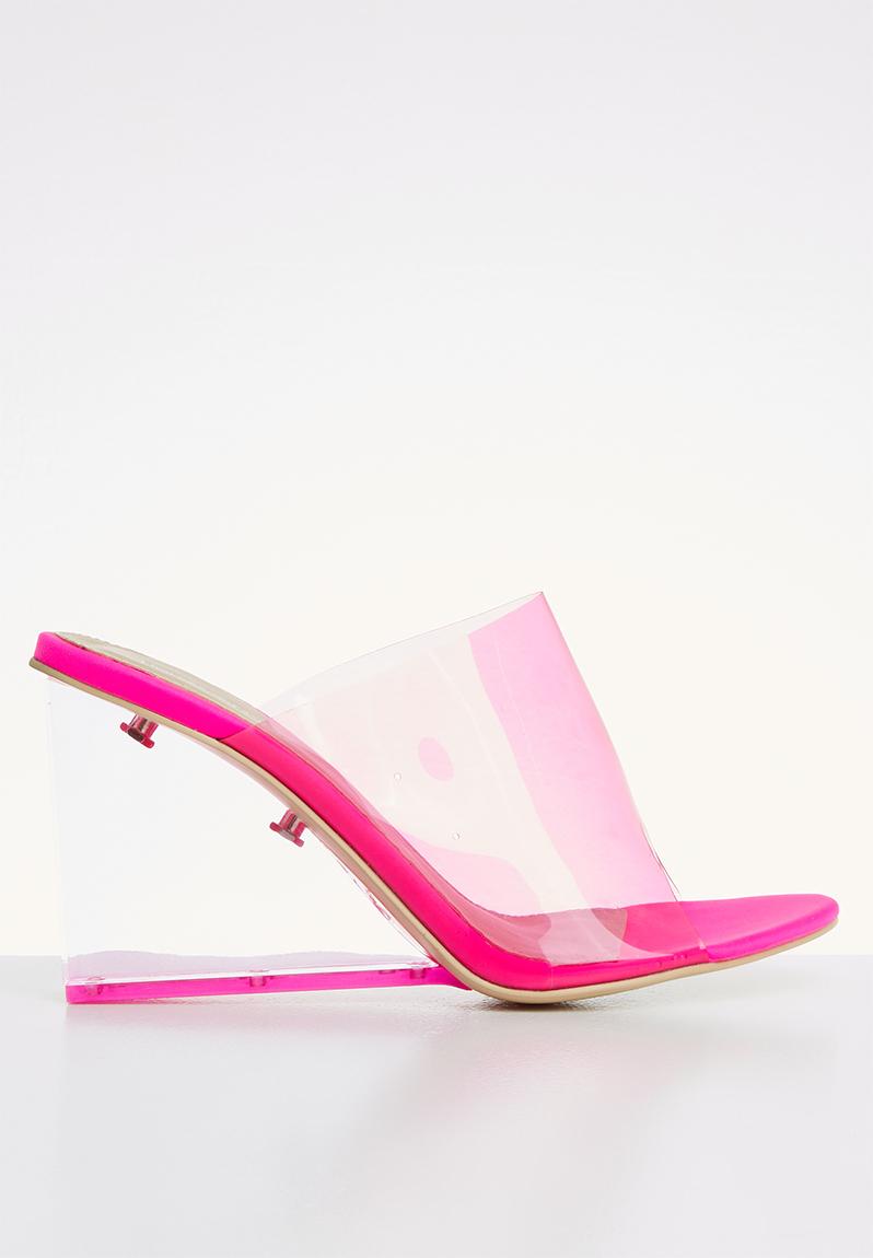 Maliboo perspex slip-on wedge heel sandal - neon pink Public Desire ...