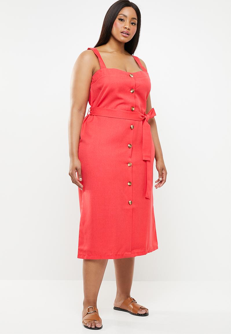 Button Down Linen Like Dress Red STYLE REPUBLIC PLUS Dresses | Superbalist.com