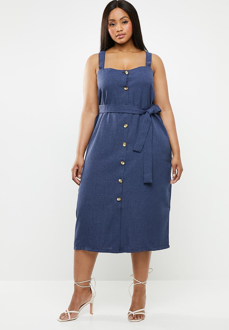 Button Down Linen Like Dress Navy STYLE REPUBLIC PLUS Dresses ...