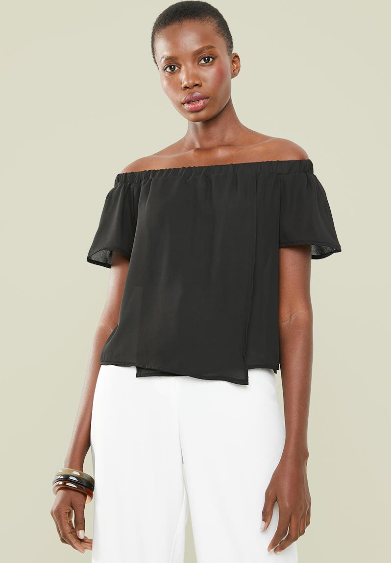 Off the shoulder wrap front top - Black Superbalist T-Shirts, Vests ...