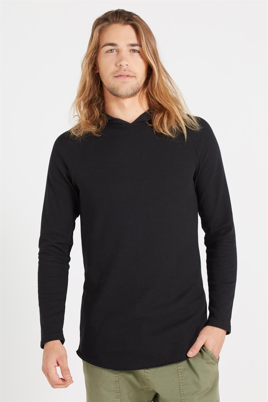 Download Hooded waffle long sleeve tee - black Cotton On T-Shirts ...