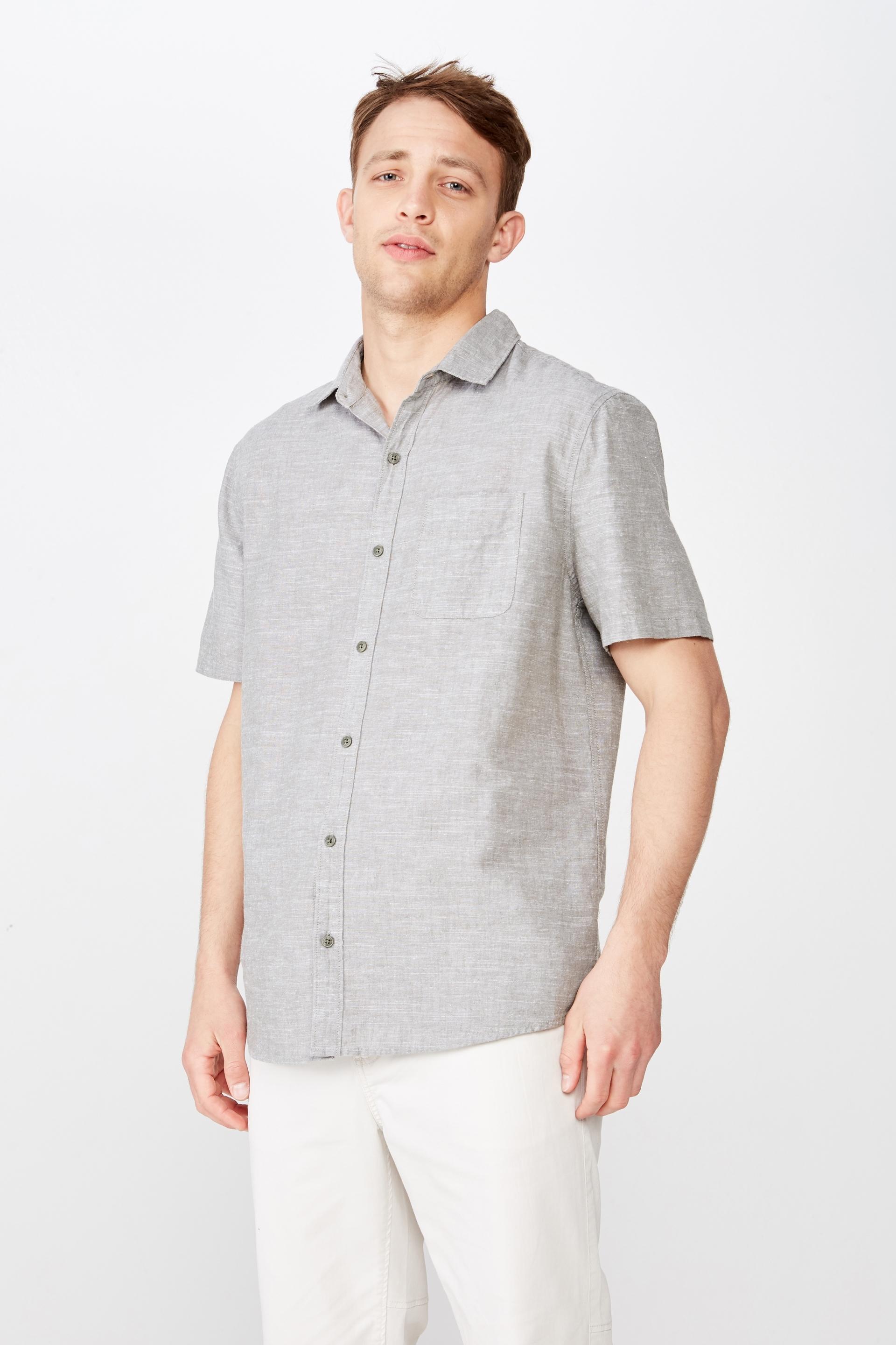 Premium linen/cotton short sleeve shirt - sage/white Cotton On Shirts ...