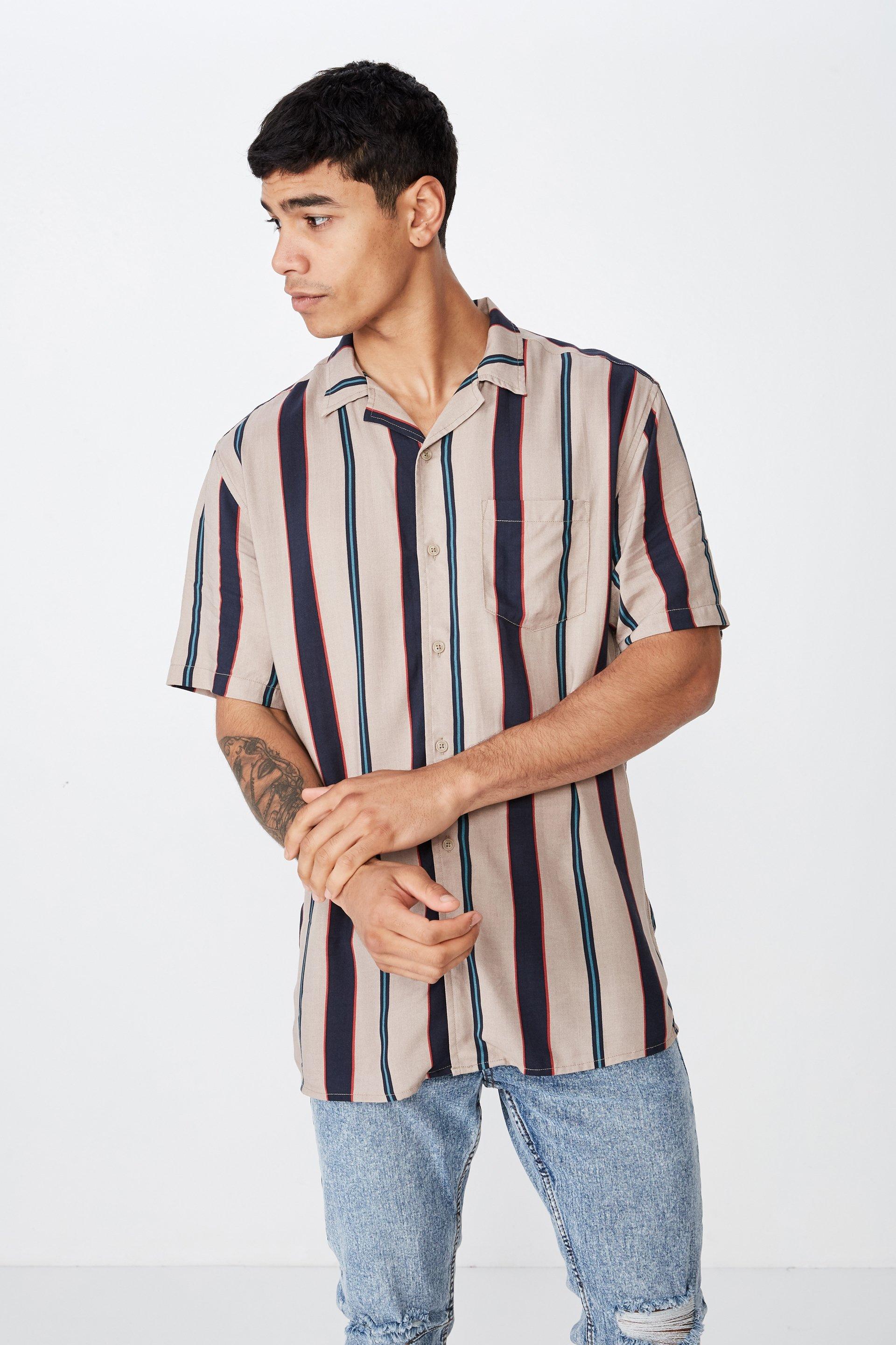 Festival short sleeve shirt - stone/navy stripe Cotton On Shirts ...