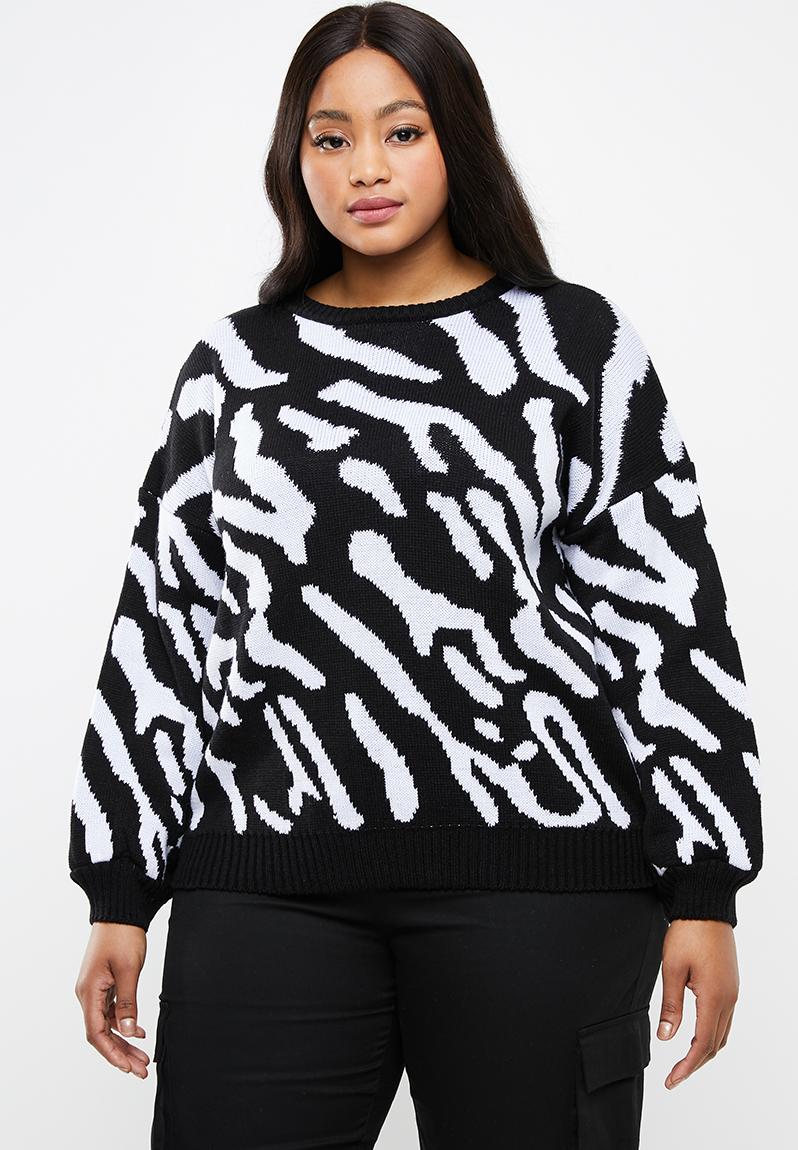 Zebra print sweater - black/white STYLE REPUBLIC PLUS Tops ...