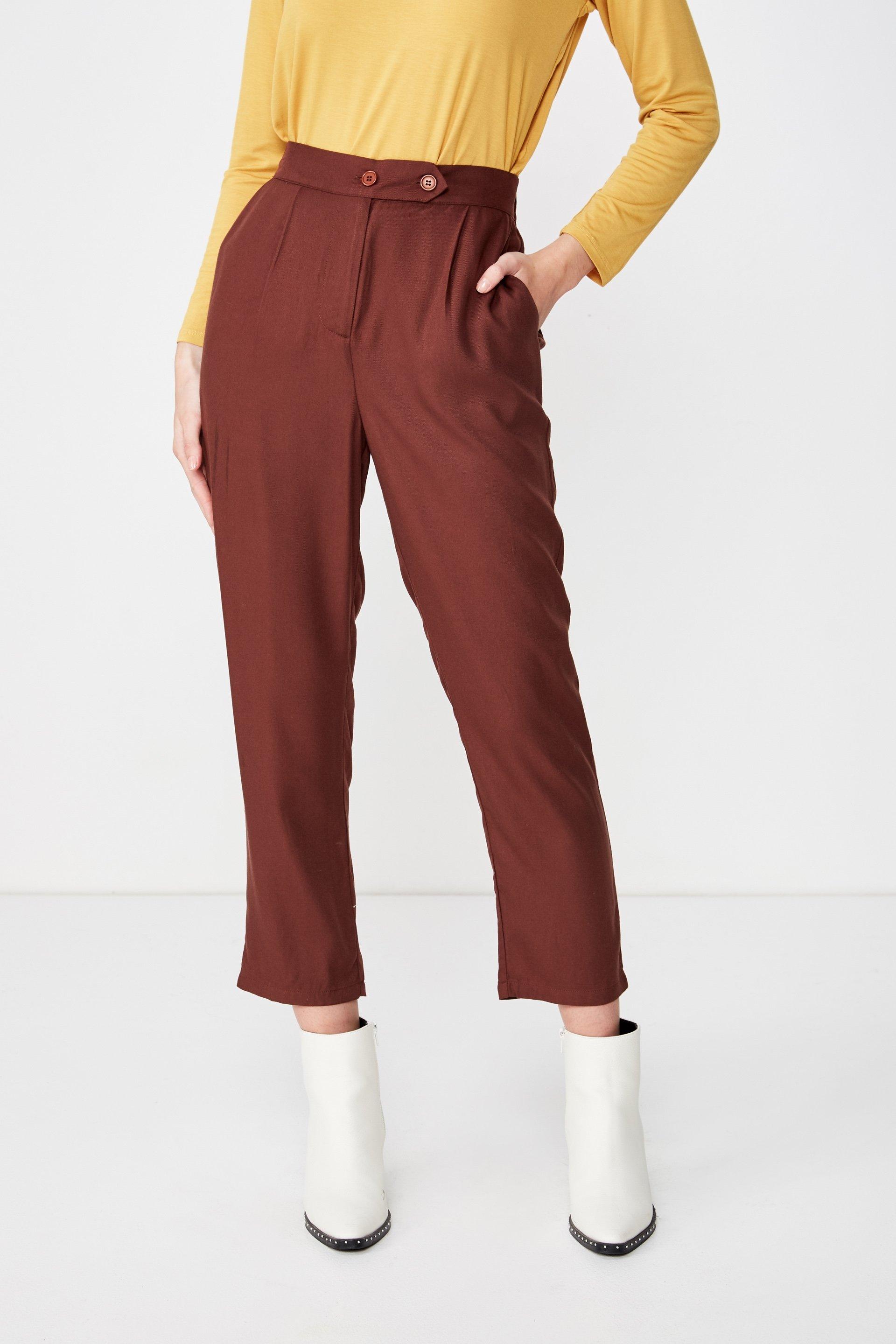 Ava tapered pant - bitter chocolate textured Cotton On Trousers ...