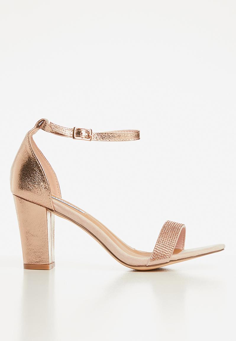 gold glitter ankle strap block heels