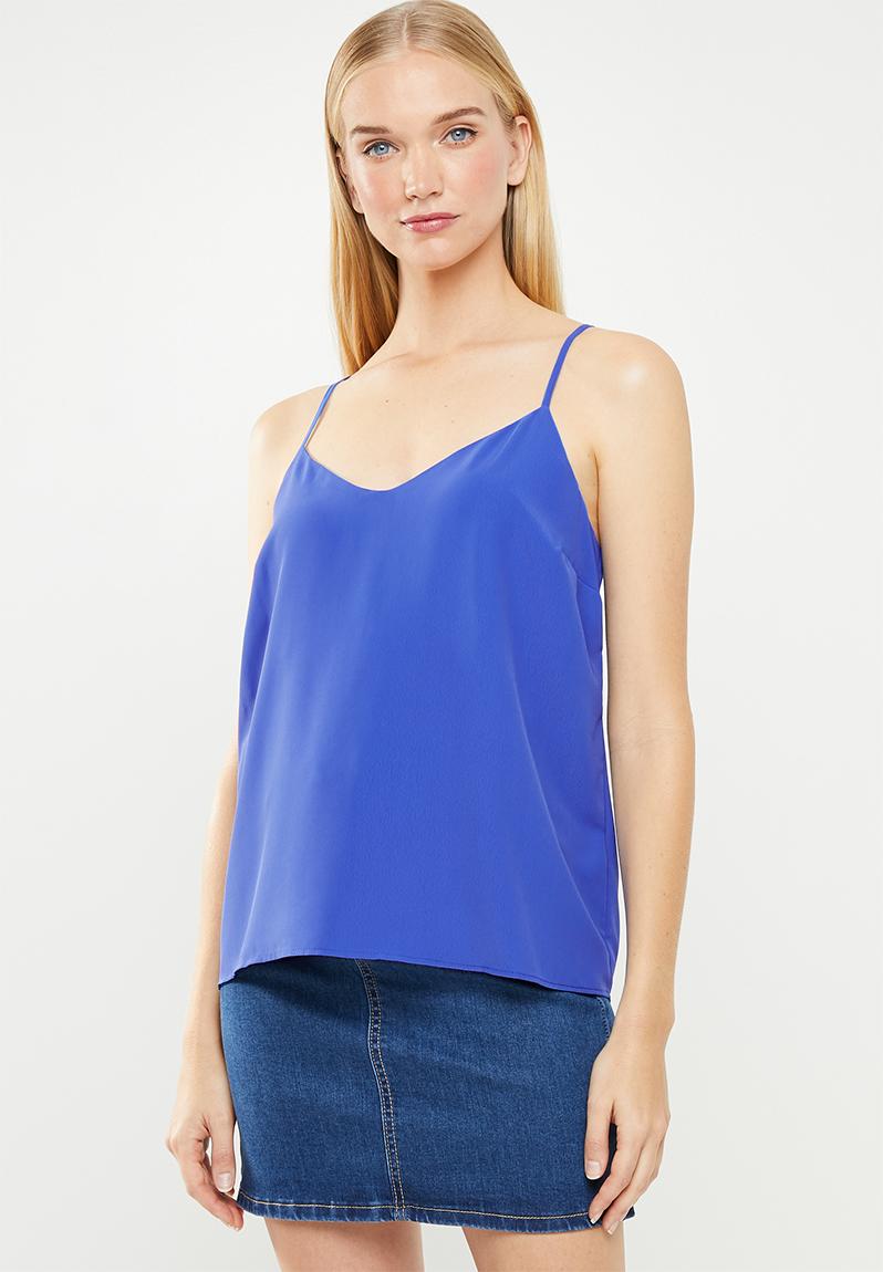 Cleo cross back cami - mid blue New Look T-Shirts, Vests & Camis ...