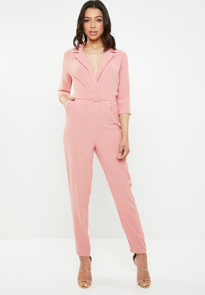 Collared belted jumpsuit - pink Missguided Jumpsuits & Playsuits ...