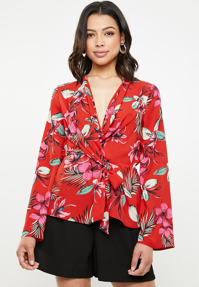 Woven floral wrap blouse - multi Missguided Blouses | Superbalist.com