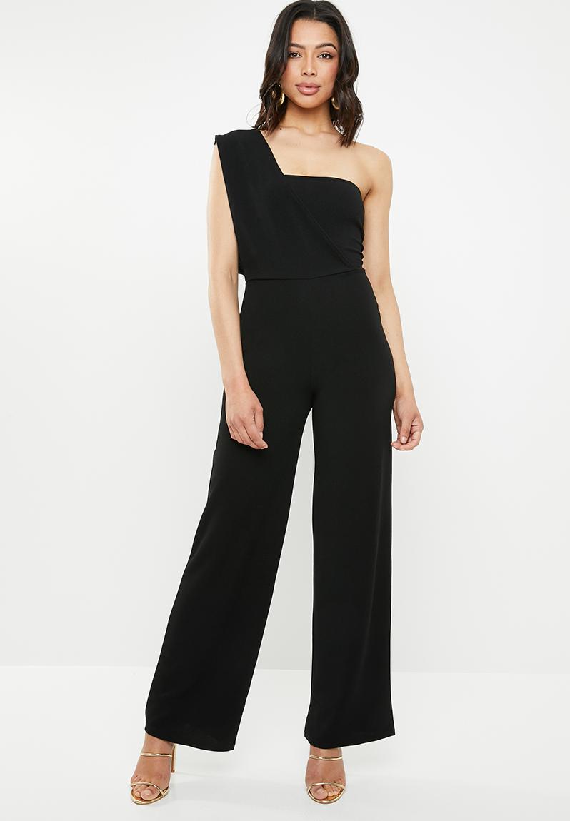 One shoulder drape jumpsuit - black Missguided Jumpsuits & Playsuits ...