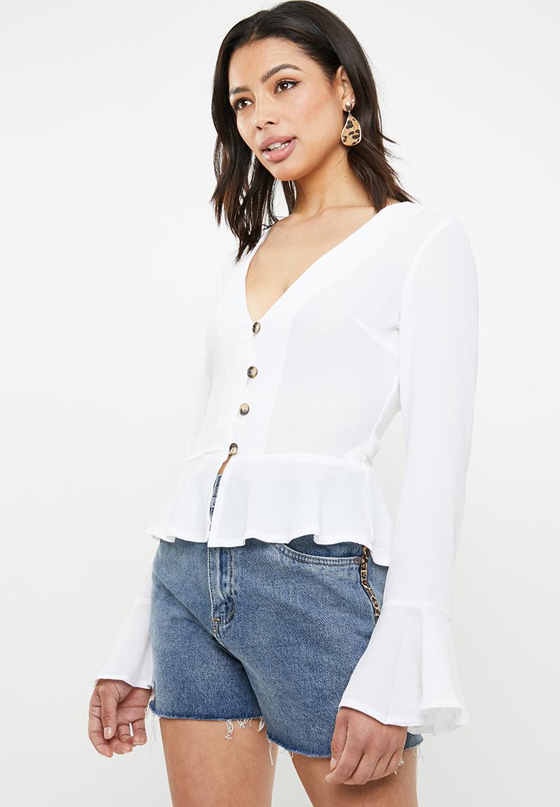 Button down peplum hem blouse - white Missguided Blouses | Superbalist.com