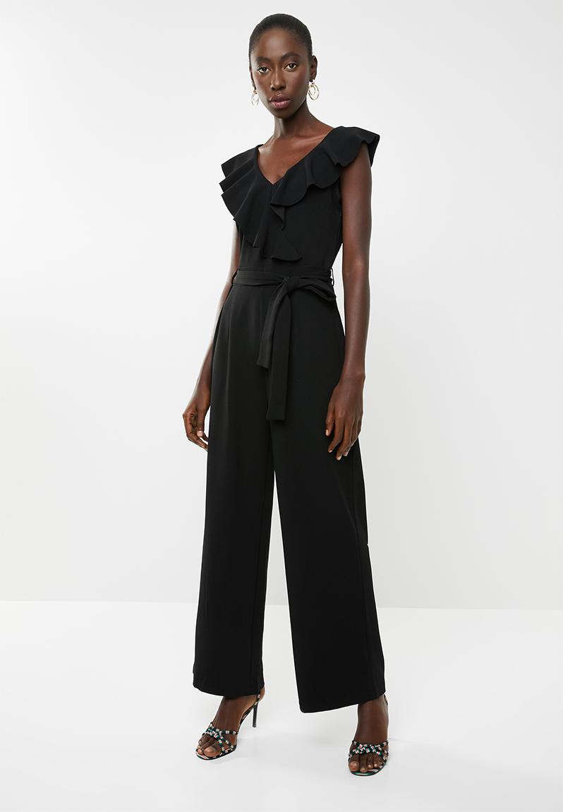 Ruffle jumpsuit with tie waist - black Revenge Jumpsuits & Playsuits ...