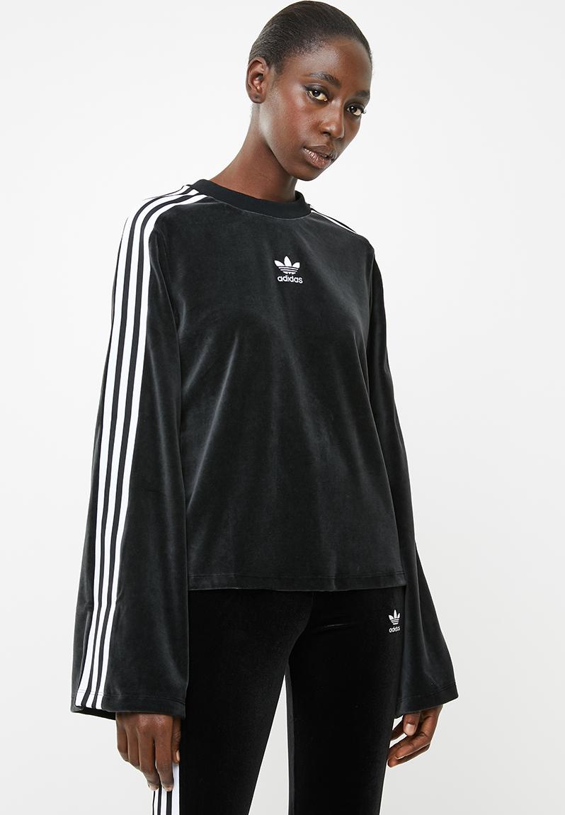 Lifestyle velvet sweater - black & white adidas Originals Hoodies ...
