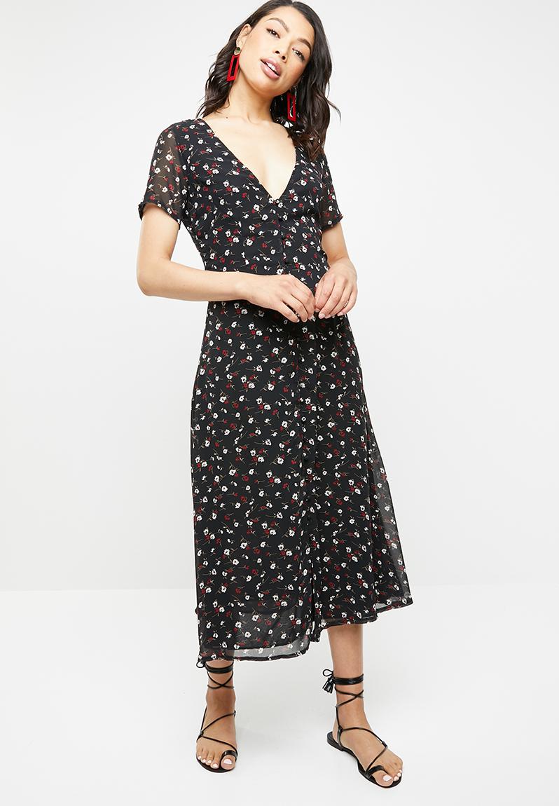 Floral button front maxi dress - black Missguided Casual | Superbalist.com