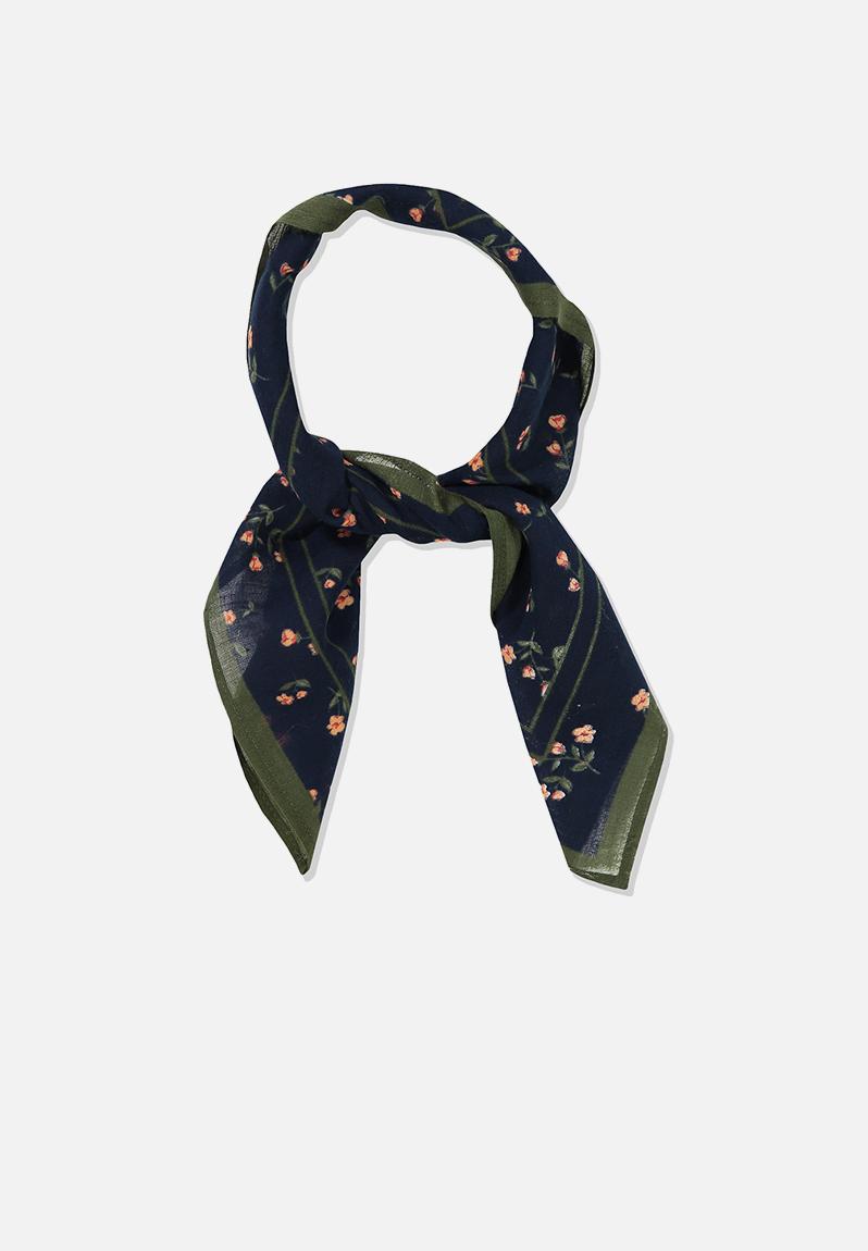 Soho cotton scarf navy floral border Cotton On Scarves