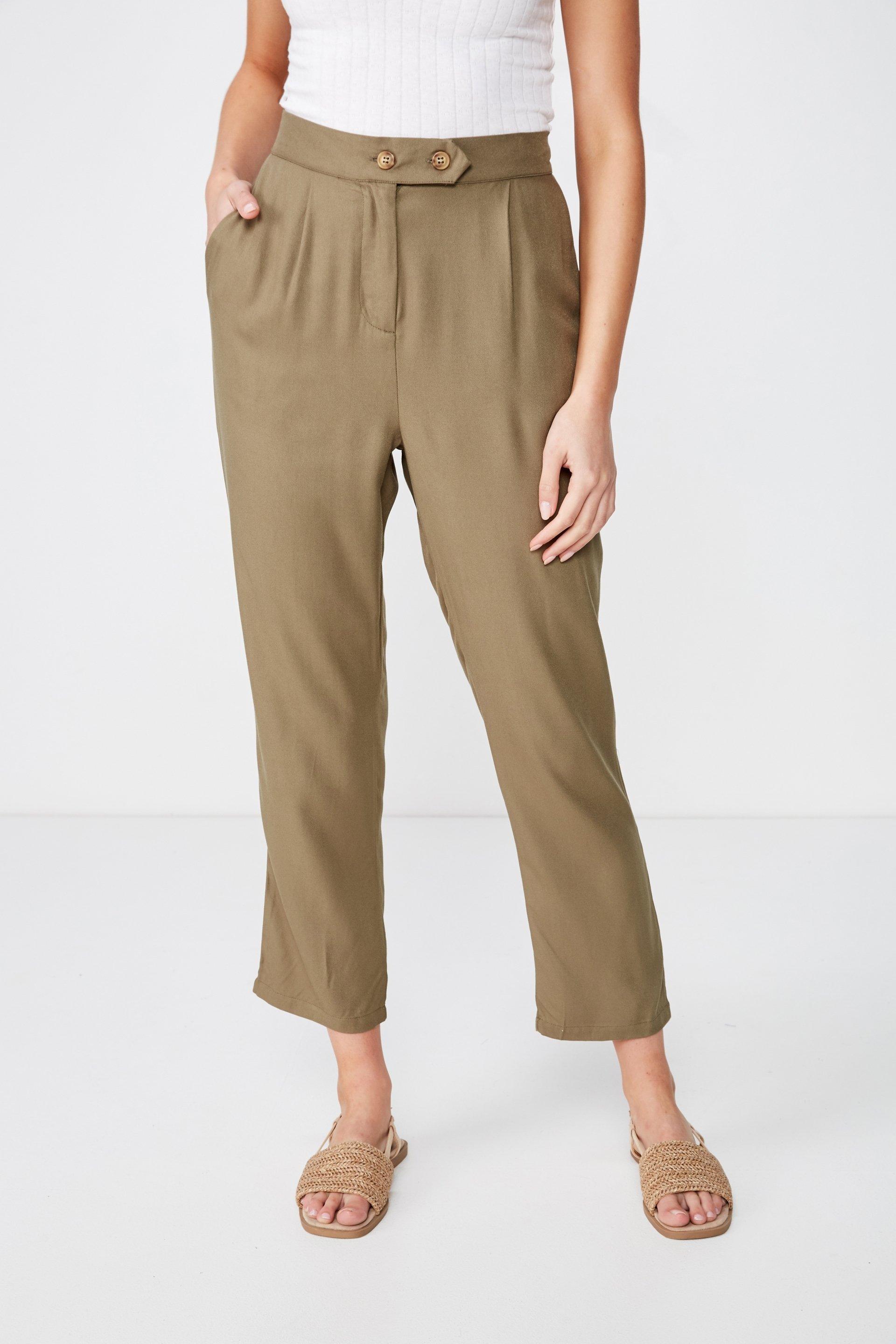 Ava tapered pant - burnt olive textured Cotton On Trousers ...