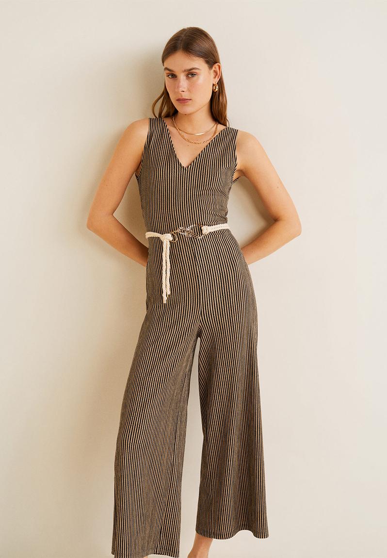 Long striped printed jumpsuit with tie-waist - black MANGO Jumpsuits ...