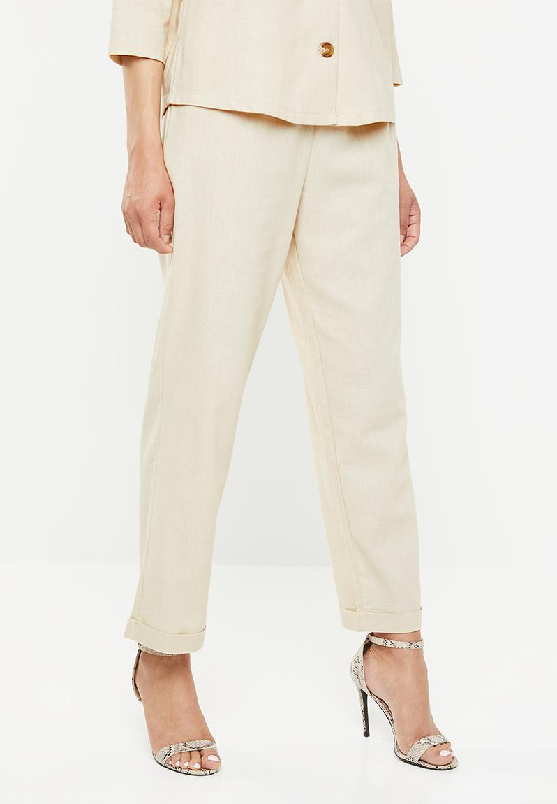 Co ord linen turn up cigarette trouser - beige Missguided Trousers ...