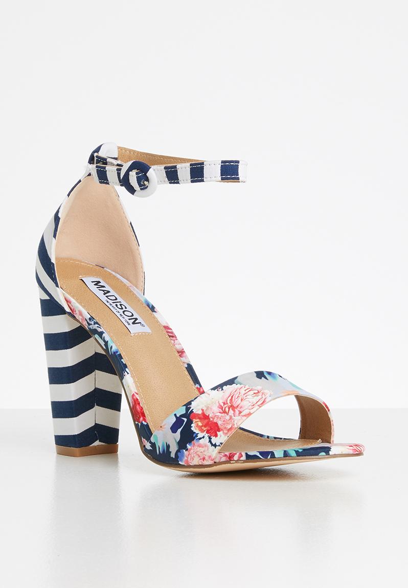 black and white striped block heel