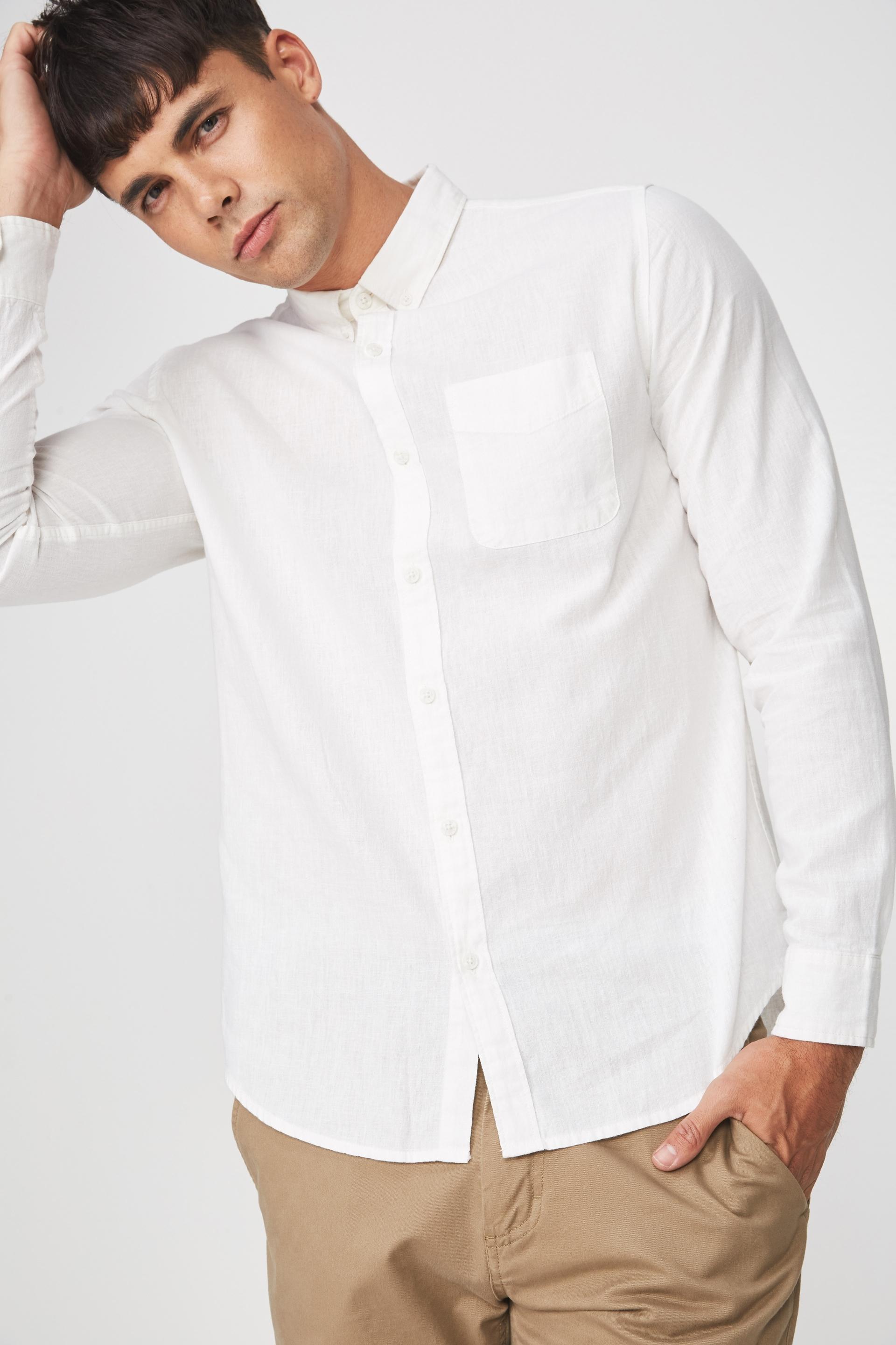 Premium linen cotton long sleeve shirt - white Cotton On Shirts ...