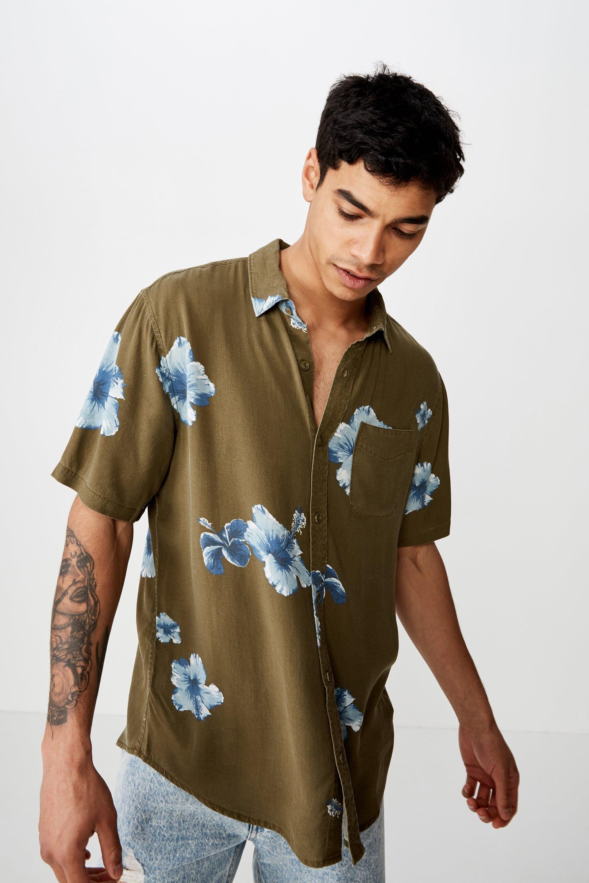 Short sleeve resort shirt - khaki oversized floral Cotton On Shirts ...
